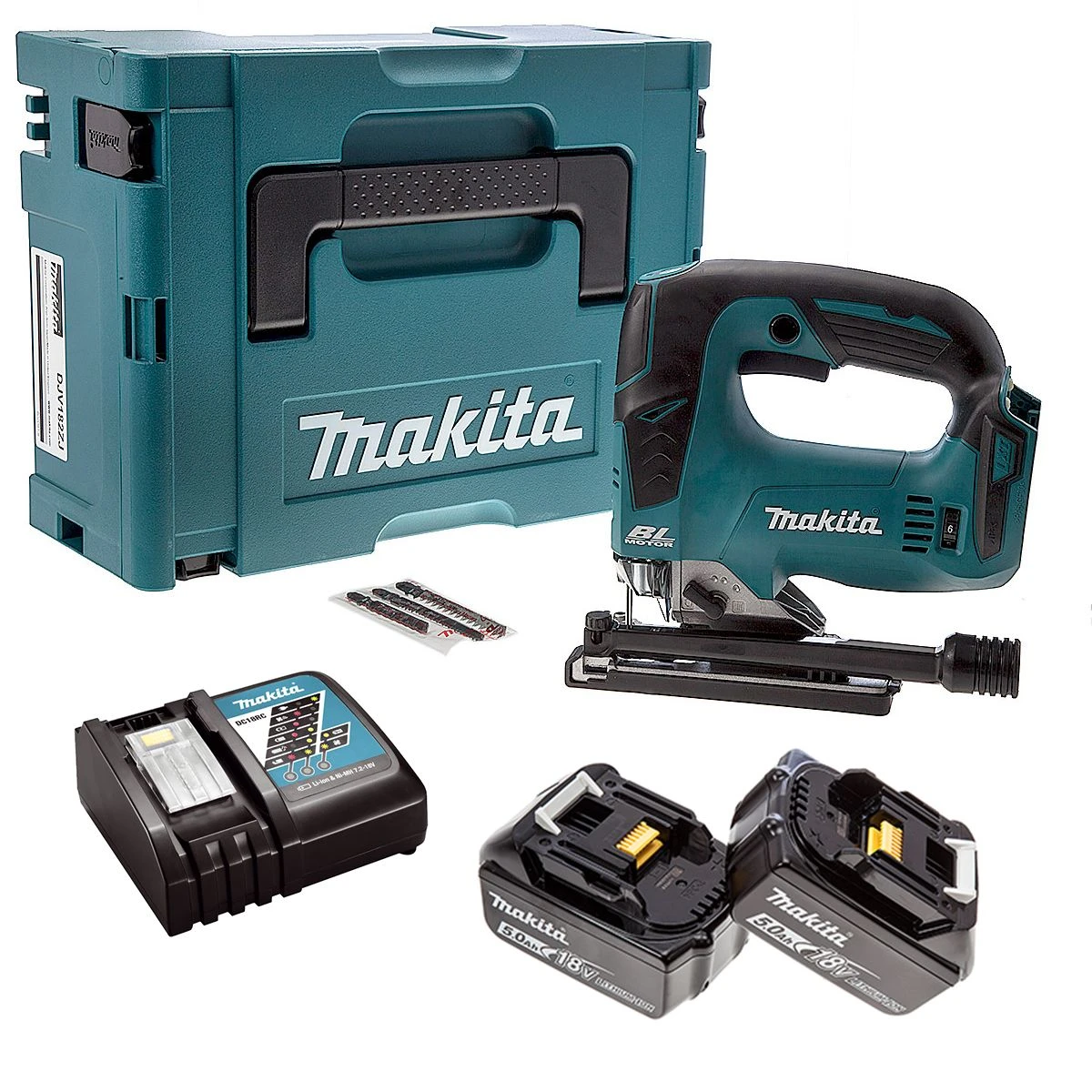 Makita DJV182RTJ 18V Li-Ion Accu Decoupeerzaag Set (2x 5.0Ah Accu) In Mbox - D-greep - Variabel - Koolborstelloos 1 Makita DJV182RTJ 18V Li-Ion Accu Decoupeerzaag Set (2x 5.0Ah Accu) In Mbox - D-greep - Variabel - Koolborstelloos