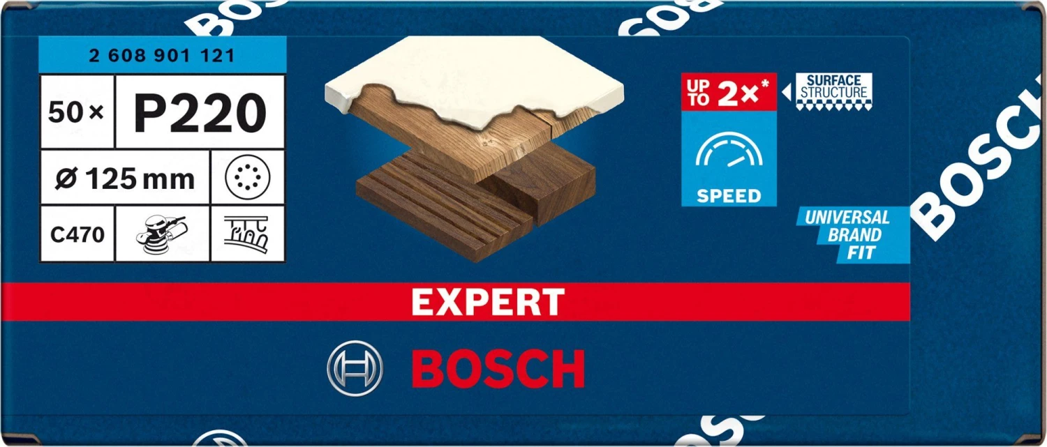 Bosch 2608901121 EXPERT Schuurvel C470 Best For Wood And Paint - 125mm - K220 - 8 Gaten (50st) 2 Bosch 2608901121 EXPERT Schuurvel C470 Best For Wood And Paint - 125mm - K220 - 8 Gaten (50st) - Afbeelding 2