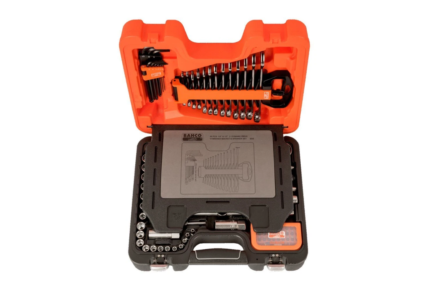 Bahco S95 Doppenset 1/4" En 1/2", Met Ring-steeksleutels, Inbussleutels En Bits, 95-delig 2 Bahco S95 Doppenset 1/4" En 1/2", Met Ring-steeksleutels, Inbussleutels En Bits, 95-delig - Afbeelding 2
