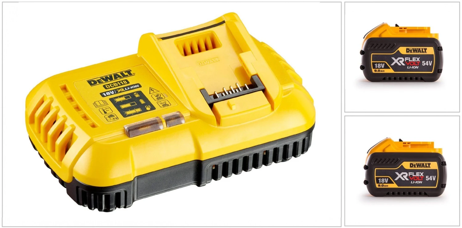 DeWalt DCB118X2 18V / 54V FlexVolt Li-Ion Accu Starterset (2x 9.0Ah) + Lader - DCB118X2-QW 1 DeWalt DCB118X2 18V / 54V FlexVolt Li-Ion Accu Starterset (2x 9.0Ah) + Lader - DCB118X2-QW