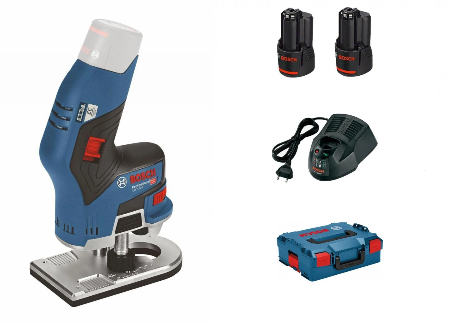 Bosch GKF 12V-8 12V Li-Ion Accu Kantenfrees Set (2x 3.0 Ah Accu) In L-Boxx - 06016B0000 1 Bosch GKF 12V-8 12V Li-Ion Accu Kantenfrees Set (2x 3.0 Ah Accu) In L-Boxx - 06016B0000