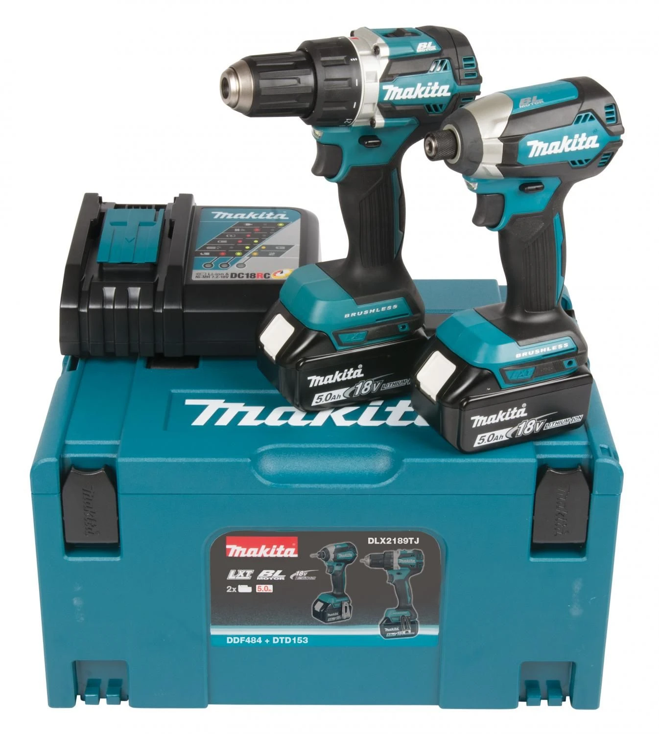 Makita DLX2189TJ 18V Li-Ion Accu Schroef/boormachine (DDF484) & Slagschroevendraaier (DTD153) Combiset (2x 5,0Ah Accu) In Mbox - Koolborstelloos 1 Makita DLX2189TJ 18V Li-Ion Accu Schroef/boormachine (DDF484) & Slagschroevendraaier (DTD153) Combiset (2x 5,0Ah Accu) In Mbox - Koolborstelloos