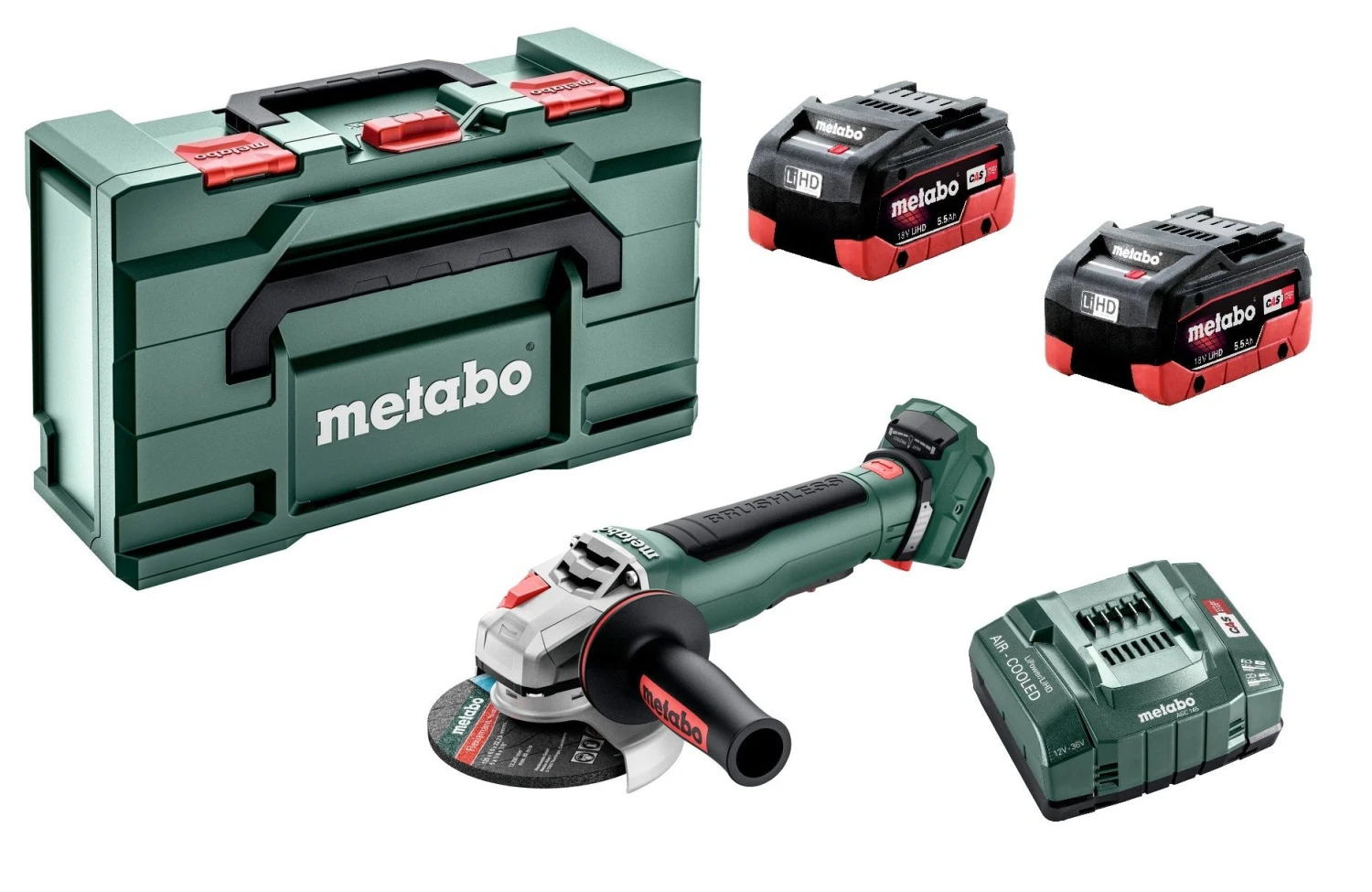 Metabo WPB 18 LT BL 11-125 Quick 18V Li-ion Accu Haakse Slijper Set (2x LiHD 5.5Ah) In MetaBox 1 Metabo WPB 18 LT BL 11-125 Quick 18V Li-ion Accu Haakse Slijper Set (2x LiHD 5.5Ah) In MetaBox